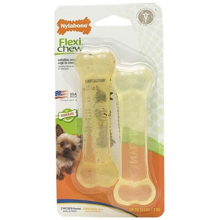Nylabone Set de 2 Jouet à Mâcher Moyen en Forme d'Os Arômes Bœuf-Poulet pour Les Tout Petits Chiens Jusqu'à 7 kg 274406