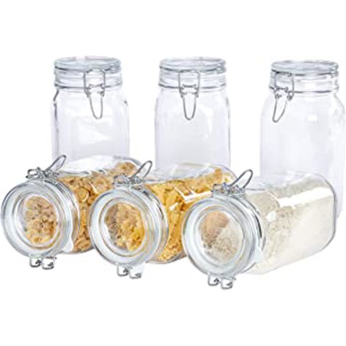 Qc Fido Lot De 6 Bocaux HermÉTiques À Bouchon MÉCanique&NbspConservation Des Aliments Joint Caoutchouc Et