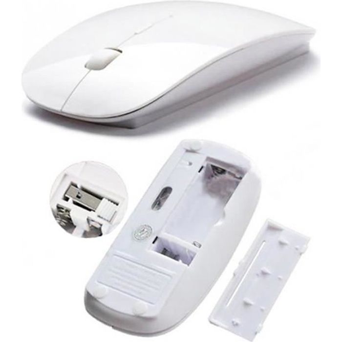 Souris optique sans fil ultra mince 2.4G avec souris USB Air Mouse pour ordinateur portable blanc