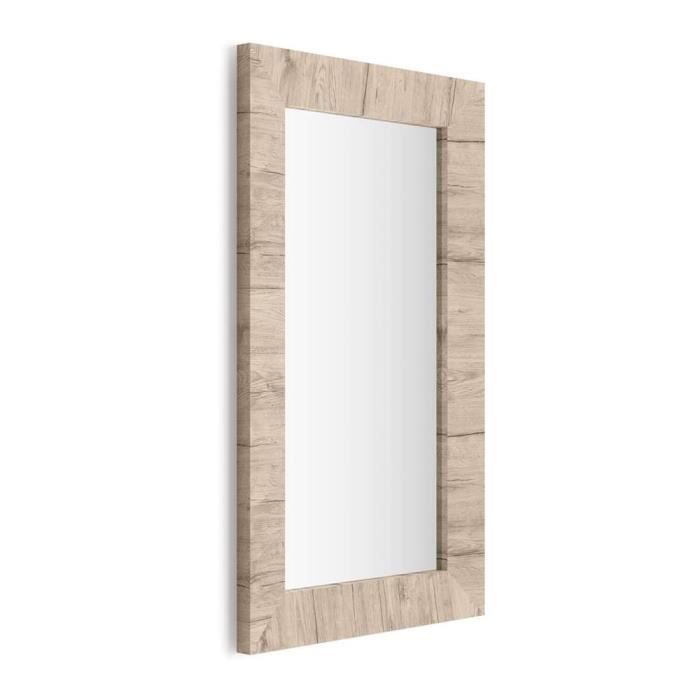 Mobili Fiver, Miroir mural rectangulaire, cadre Chêne naturel, Giuditta 110x65, Mélaminé/Verre, Made in Italy