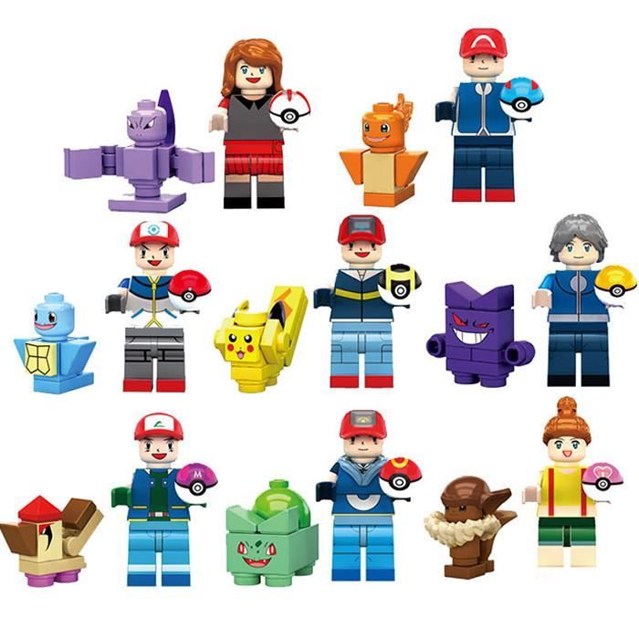 Pokemons blocs de construction de modèles mini jouets pour enfants 8pcs 8 figure humaine + figure de 8 animaux