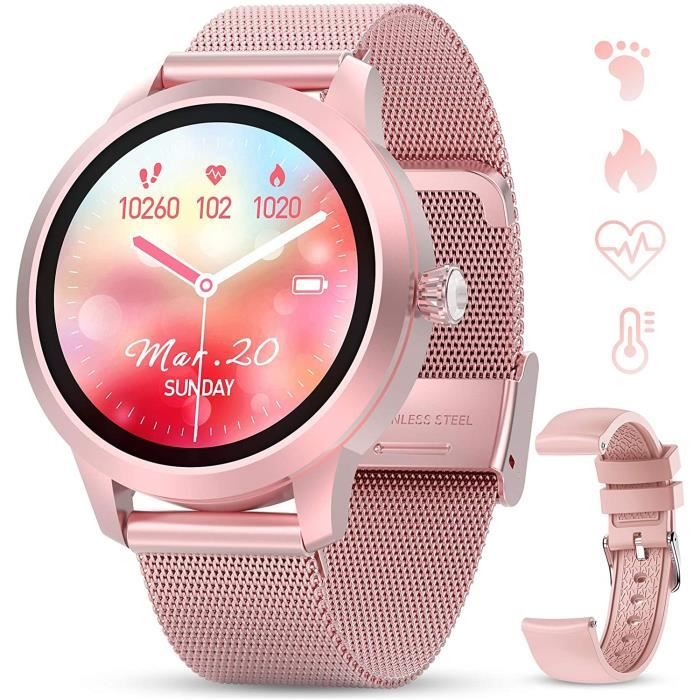 GOKOO Montre Connectée Femmes Montre Intelligente IP68 Full Tactile Smartwatch Sport Fréquence Cardiaque Calories Podomètre Chronomè