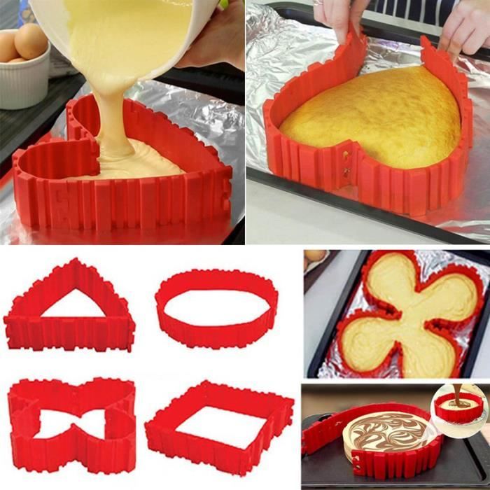 4pcs/lot magique moule silicone en forme de cœur rectangulaire rond gâteau pâtisserie carré multifonction