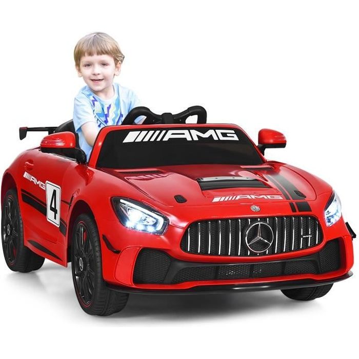 DREAMADE Mercedes Voiture Électrique pour Enfant avec Télécommande, LED et Lecteur MP3, Démarrage Lent,Rouge
