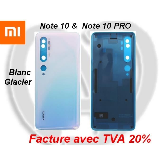 Pour Xiaomi MI Note 10 et MI Note 10 Pro Cache Batterie Vitre en Verre Blanc Glacier avec Adhésif et Logo Xiaomi-TactilEstr