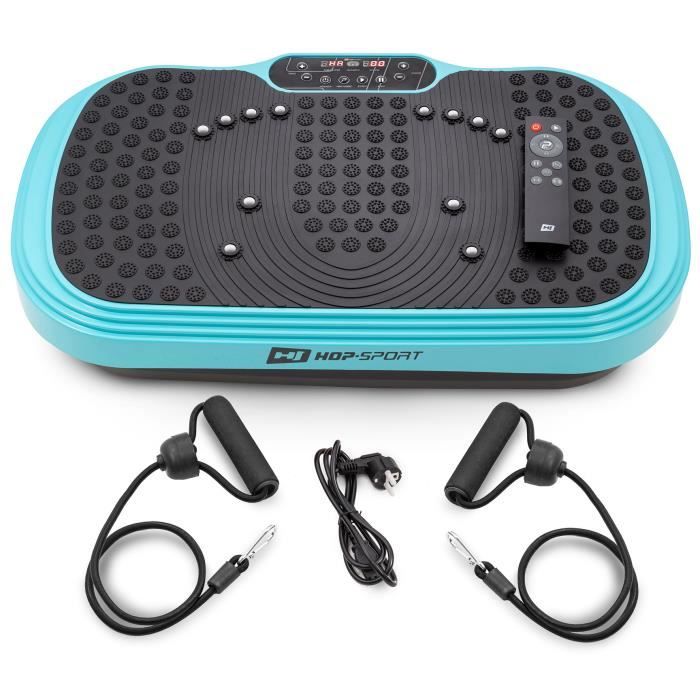 HS HOP-SPORT Plateforme vibrante HS-040VS Cube Turquois - Télécommande - Plaque antidérapante avec masseur - Extenseurs