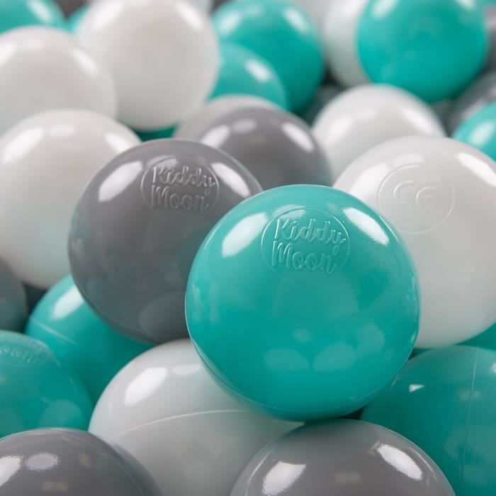 KiddyMoon 200 ∅ 7Cm Balles Colorées Plastique Pour Piscine Enfant Bébé Fabriqué En EU, Blanc-Gris-Turquoise Clair