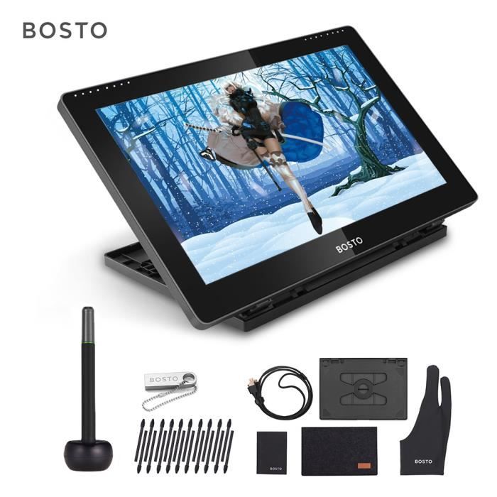 BOSTO BT-16HDK Tablette Graphique 15,6 pouces H-IPS LCD 8192 Technologie passive de niveau de pression avec stylet interactif