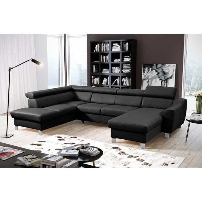 Canapé d'angle 8 places Noir Cuir Luxe Contemporain Confort