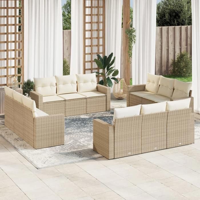 vidaXL Salon de jardin 9 pcs avec coussins Crème - vue 5