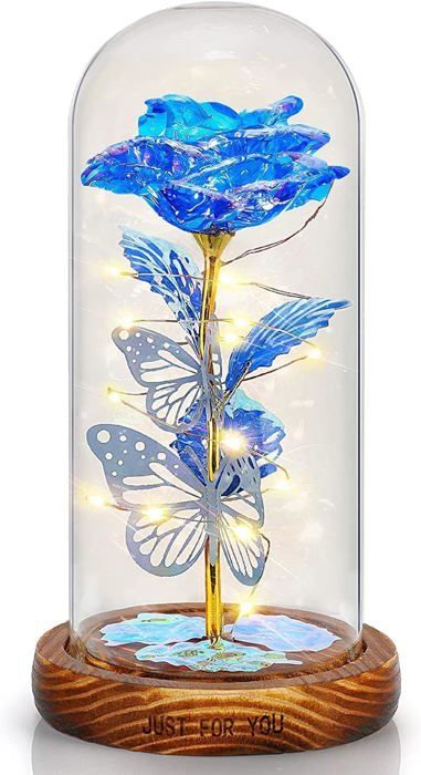 Rose Eternelle sous Cloche, Rose Galaxy Dôme en Verre avec Lumières LED Rose Eternelle sous Cloche, Rose Galaxy Dôme en Verre avec Lumières LED