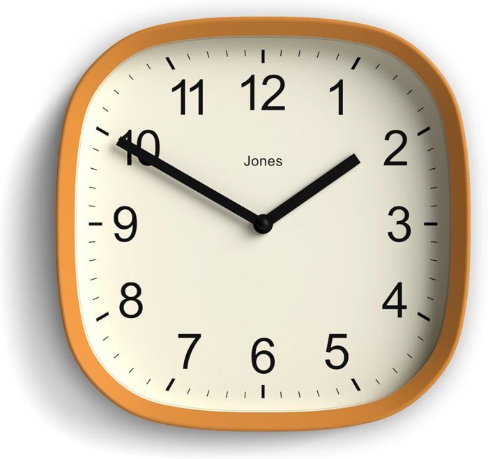 Horloge Murale Pulsar Jones Clocks® - Design Rétro Carré Arrondi Orange 25cm Pour Cuisine, Salon Ou Bureau