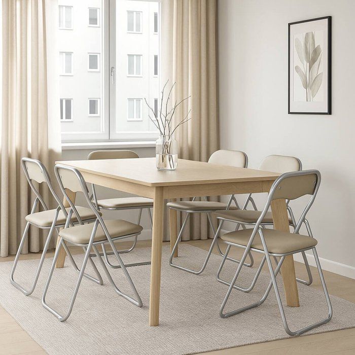 Lot de 6 Chaises pliante Antenore - Dmora - En Metal - Beige 43x47h79.5 cm Lot de 6 Chaises pliante Antenore - Dmora - En Metal - Beige 43x47h79.5 cm