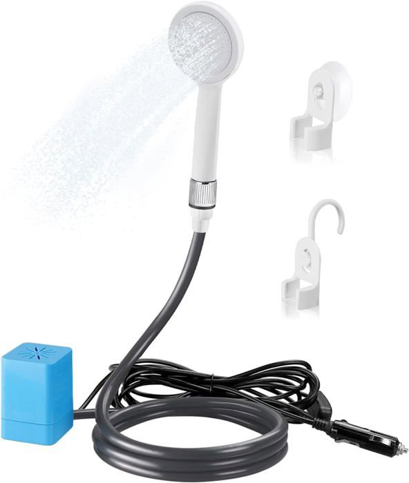 Pompe De Douche Camping 12V AUTOPkio - Portable Pour Seau, Voiture, Animaux - Débit Réglable 8L/min