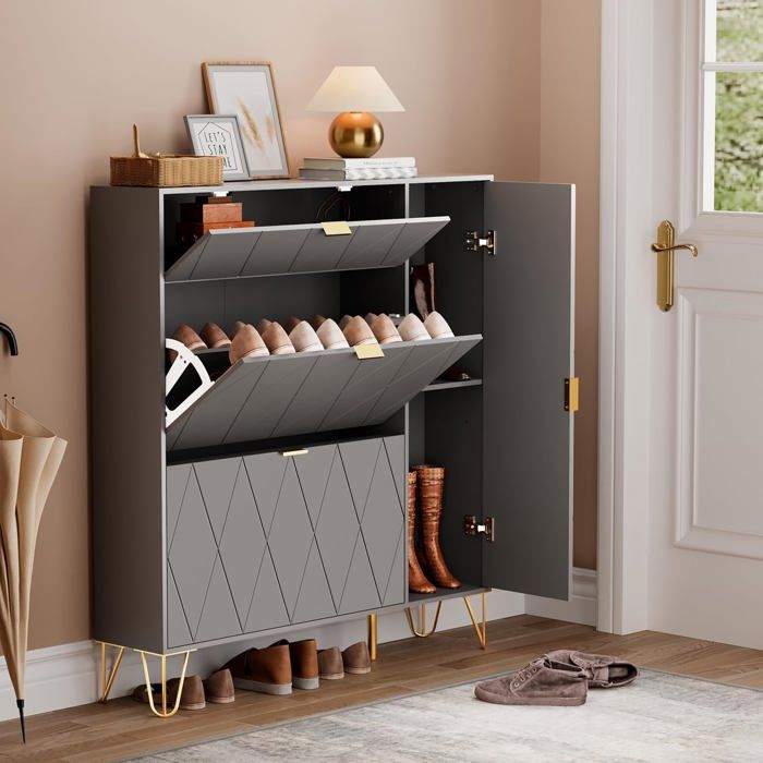 GOOBUY Armoire à Chaussure Inclinable Meuble à Chaussure Rangement Chaussure