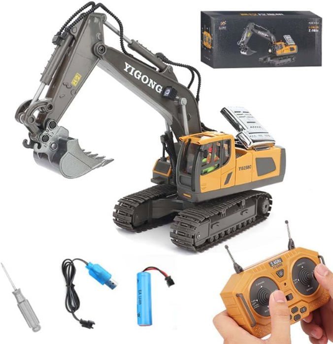 Pelleteuse Télécommandée 1:20 - 2.4GHz, Rechargeable, Lumière Et Son - Jouet Construction Enfant 3-8 Ans - Tout Terrain