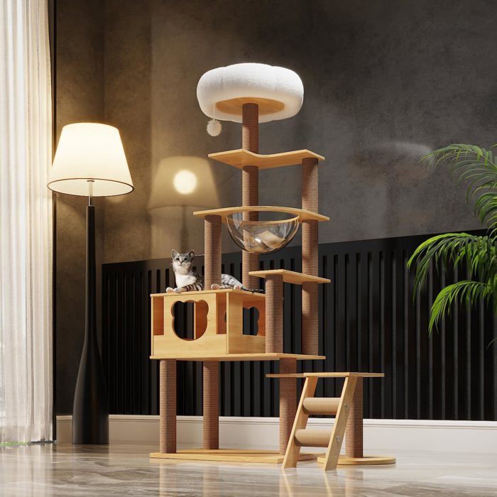 Comparer les prix de Arbre À Chat Pour Grands Chats De 165 Cm À 8 Histoires,Maison Pour Chat,Capsule Spatiale Transparente,Plate-Forme De Saut En Peluc