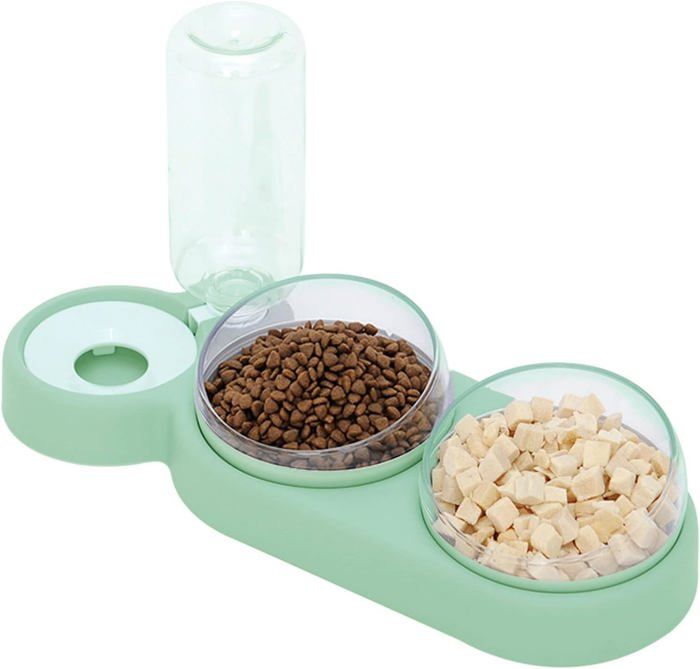 Comparer les prix de Double Gamelle Chat Surélevée,Inclinable à 15° Bol pour Animaux de Compagnie 3-en-1 à Stockage d'eau Automatique (Vert)