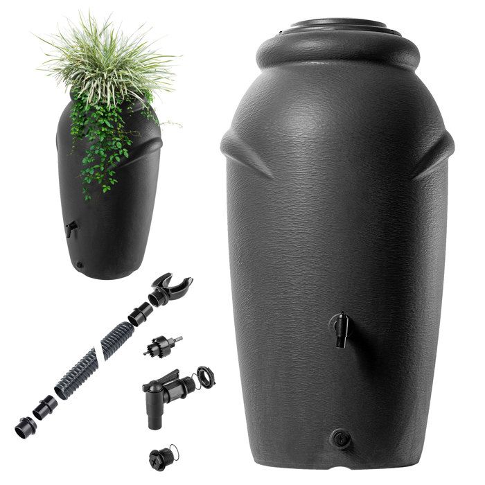 KADAX Récupérateur deau de pluie en plastique avec robinet bac à plantes et couvercle résistant au gel anthracite 210 l