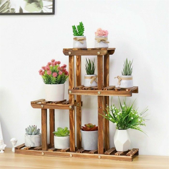 Porte Plantes en Bois - Étagère à Fleurs à 4 Niveaux - Support pour Pot de Fleur 58x11.5x50cm pour Jardin Balcon Terrasse