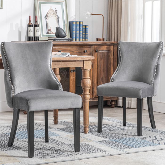 Fauteuil Nouveau Premium sense 4 pieds outil chaise gris velours salle à manger chaise avec bouton matelassé cadre en bois massi