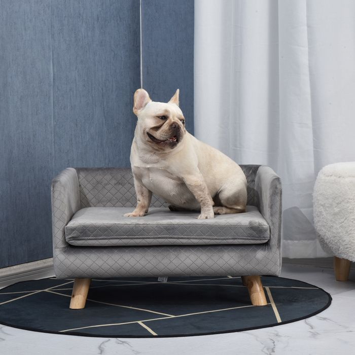 Lit canapé chien panier chat design scandinave + coussin fourni velours+ Accoudoir Coussin Velours Confort 64 x 45 x 36 cm Gris