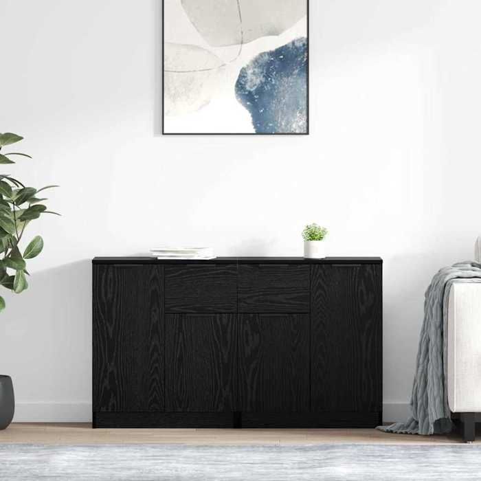 Buffet chêne noir style contemporain en bois dingénierie 60x30x70 cm avec porte rangement pour salle à manger