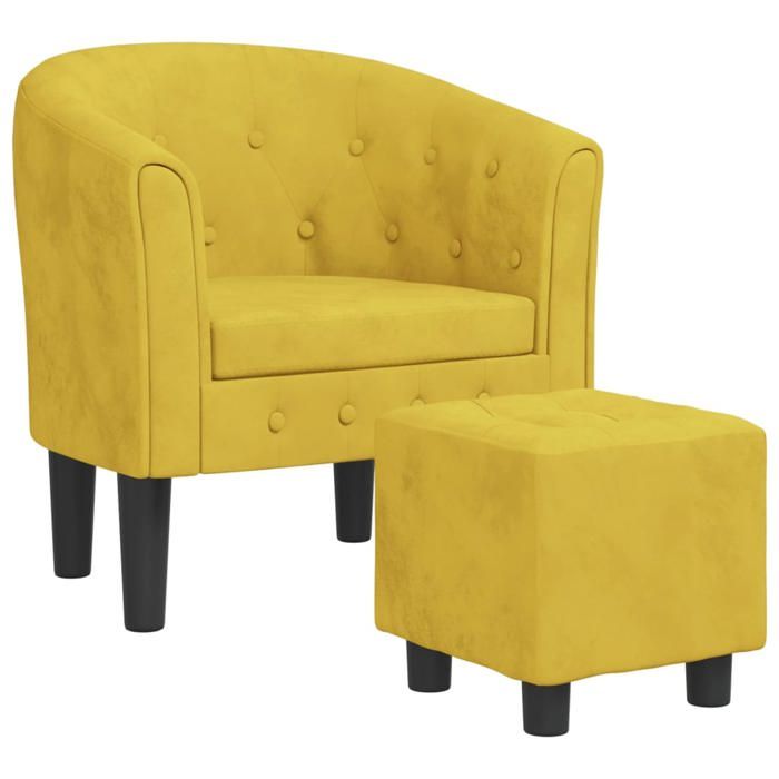 Fauteuil cabriolet avec repose-pied - JILL - Jaune - Velours - 70x56x68 cm - Repose-pied 31x31x32 cm - Capacité 110 kg