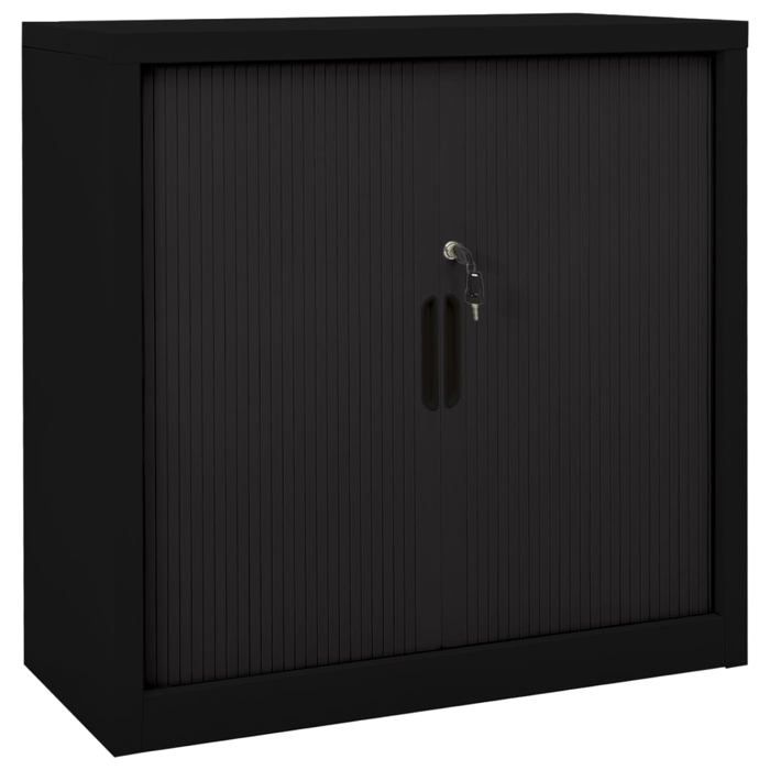 Armoire à portes coulissantes - vidaXL - Noir - 90x40x90 cm - Acier - 2 étagères réglables - Serrure - Capacité 90 kg Armoire à portes coulissantes - vidaXL - Noir - 90x40x90 cm - Acier - 2 étagères réglables - Serrure - Capacité 90 kg