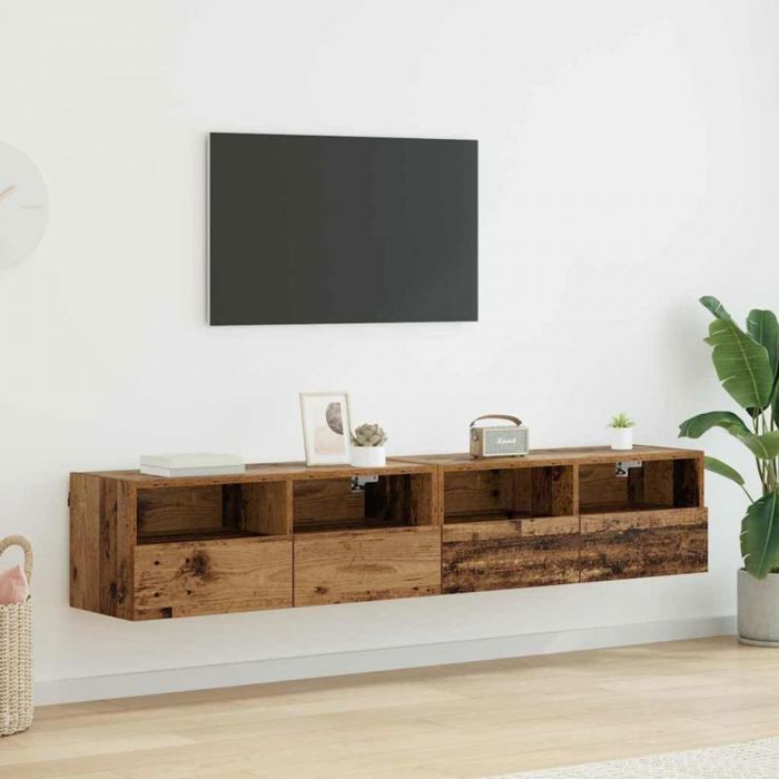 VIDAXL Meuble TV mural 2 pcs bois ancien 80x30x30 cm 4 portes 8 étagères