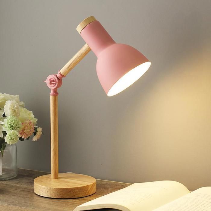 Lampe de table - Moderne - Rose - Métal et bois - Articulée