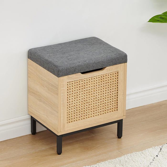 Coffre de rangement avec assise rembourrée - LUNSY - Grande capacité - 100x40x46 cm - Noir - Charnières de sécurité