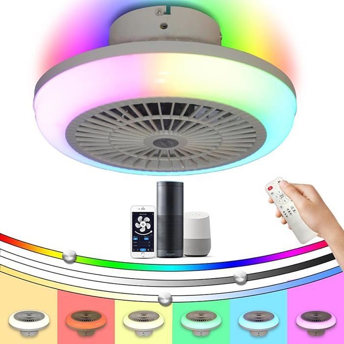 RGB Alexa Ventilateur De Plafond Silencieux Avec Lumiere Et Télécommande D Réglable Petit Plafonnier Ventila PLAFONNIER DEXTERIEUR