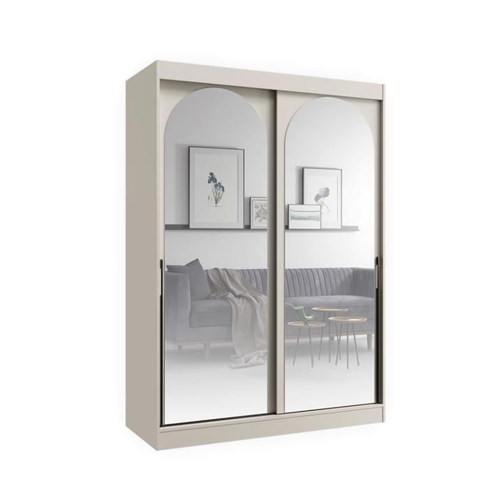 Bibliothèque en bois - OTITEC - 215x150x65 cm - Cachemire - Prêt à monter - Portes coulissantes - Miroirs intégrés Bibliothèque en bois - OTITEC - 215x150x65 cm - Cachemire - Prêt à monter - Portes coulissantes - Miroirs intégrés