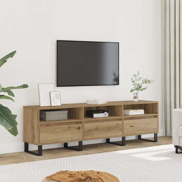 En PromotionMeuble TV CHIC - CLOUD - Meuble Télé Bas - CABINET/BANC TV - chêne artisanal 150x30x445 cm - Bois dingénierie 894185