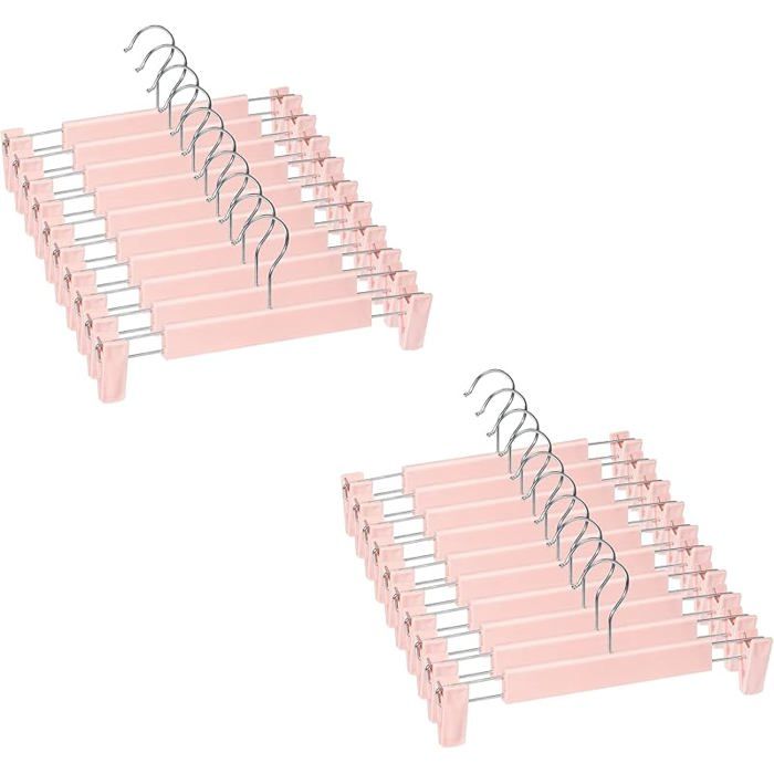 Lot de 20 Cintres Porte-Jupes Cintres pour Pantalon avec 2 Pinces antidérapants et réglables pour Pantalons Suspendu PORTE-PANTALON