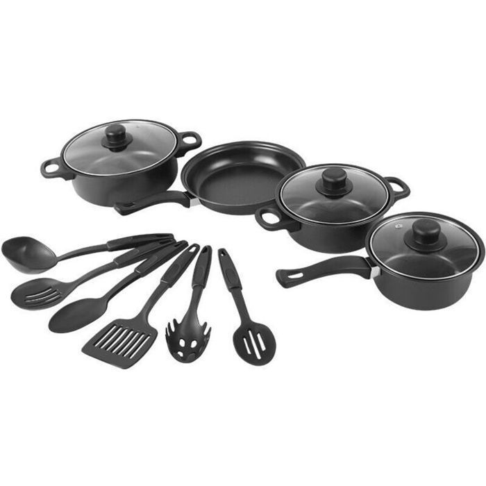 Batterie de cuisine en fonte - PZCC - 13 pièces - Fonte raffinée - Surface pré-cuite - Antiadhésif