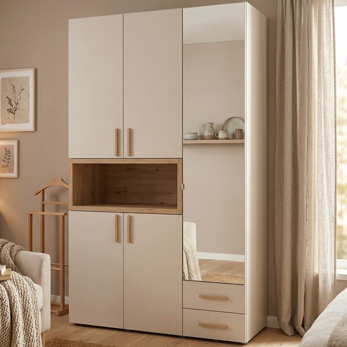 Armoire 3 portes Dmora en bois mélaminé beige 135x56 cm Armoire 3 portes Dmora en bois mélaminé beige 135x56 cm