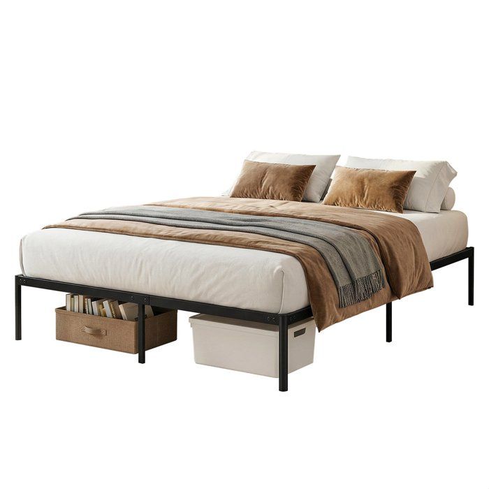 Structure de lit en métal robusteWILITTOavec sommier à lattesespace de rangement de 30 cmcapacité de 250 kgnoir194*144*30.5cm