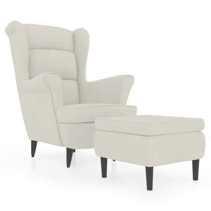 {Soldes d’été} - Crème - Siège 1 personne - Fauteuil à oreilles avec tabouret crème velours - Fauteuil scandinave de rela x ation EU