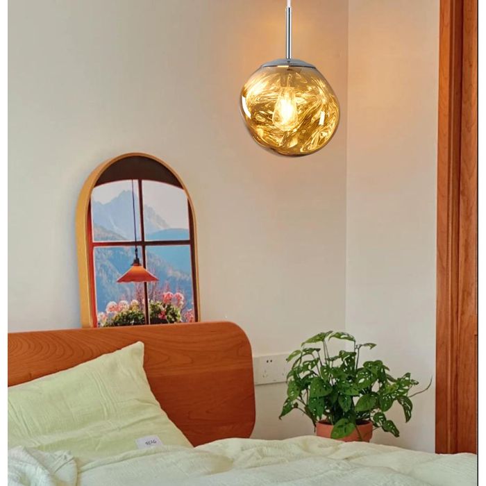Diday Lampe Suspension Moderne Ambre 28cm Lustre Plafonnier Vintage Abat-jour en Verre E27 Lampe de Plafond Designe Irrégulière