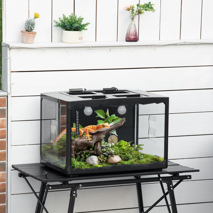 Terrarium pour reptiles - 60 x 40 x 405 cm - Thermomètre 18–34 ℃ - 2 douilles avec interrupteurs - Ventilation par grilles