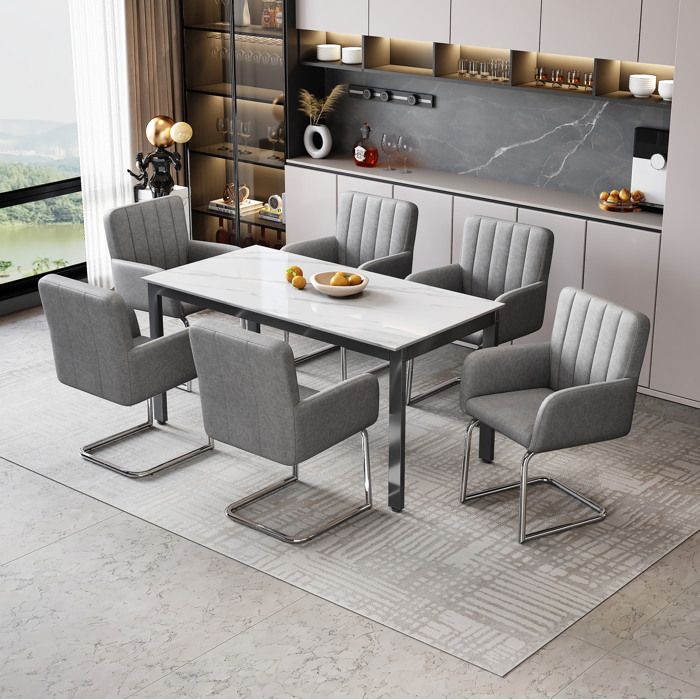 Lot De 6 Chaises En Simili Cuir Gris Fauteuils Design FloraGrace Pour Salle A Manger Empilables 56x57x86cm
