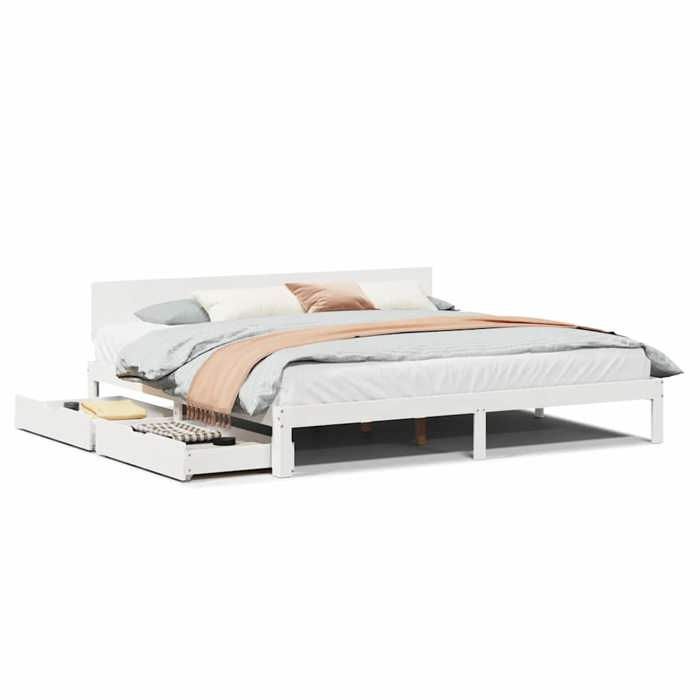 VD Cadre de lit avec tiroirs sans matelas blanc 200x200 cm Lit chambre & Structure de lit @EU47487BONE