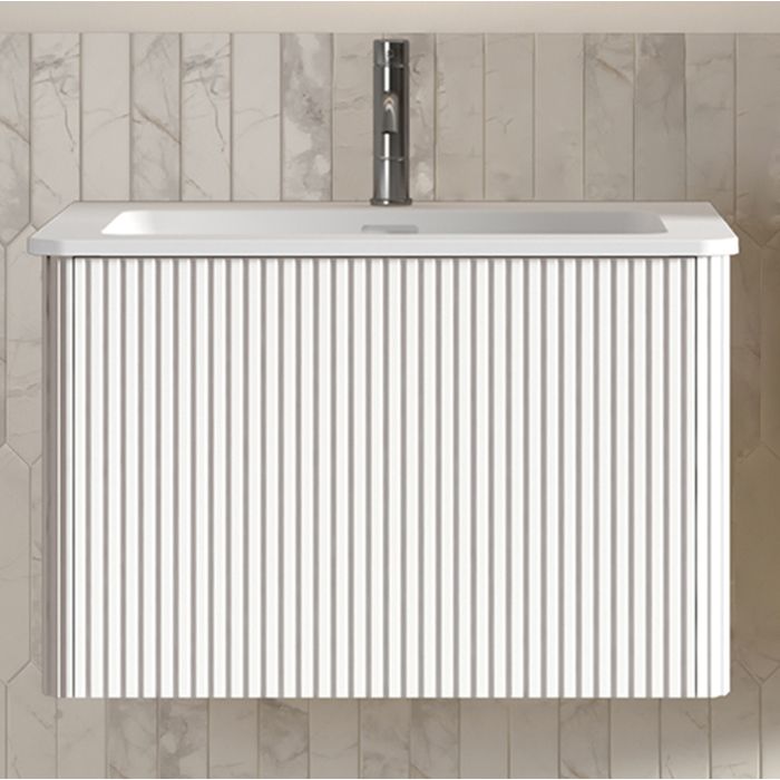 Meuble sous vasque suspendu 60 cm blanc avec vasque intégrée tiroirs push-to-open prémonté