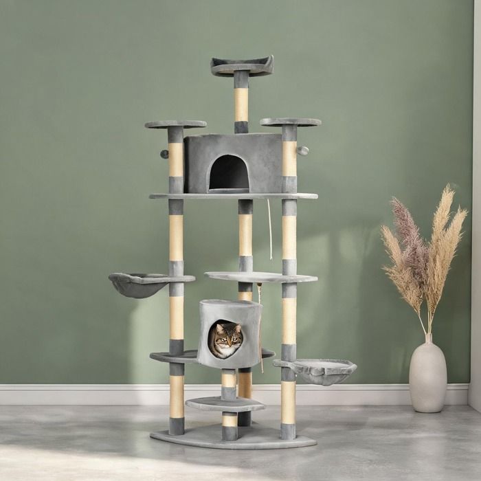 Arbre à chat XXL en panneaux de particules gris foncé avec plateformes niches et - Gris foncé Panneaux de particules 23.62 x
