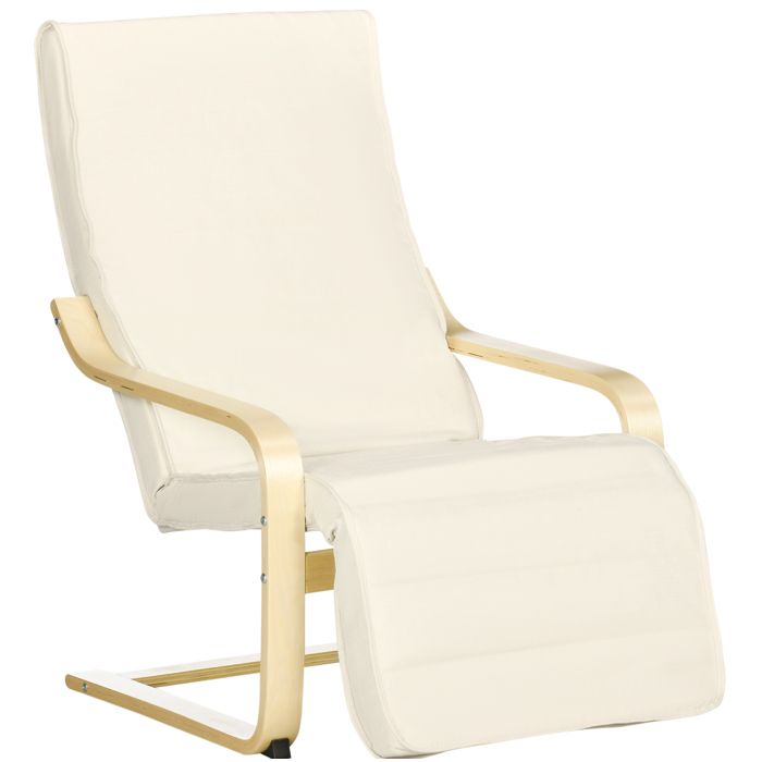 Fauteuil relax – bois de bouleau – repose-pieds réglable 5 positions – blanc crème 665 x 94 x 100 cm