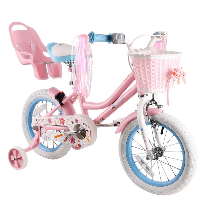 Velo Enfant Rully 004 16 Pouces Rose - Vélo Fille 4-7 Ans avec Panier Porte-Poupée et Cadre Acier Robuste