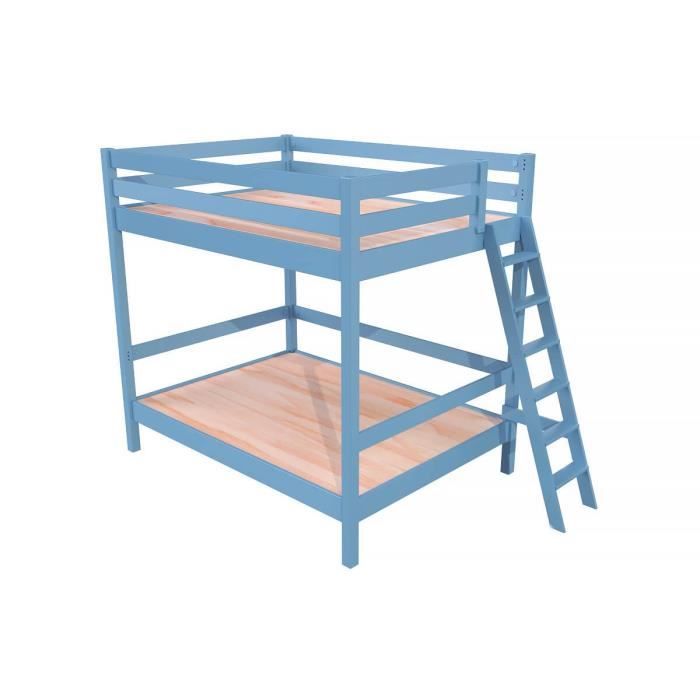 lit superposé adulte 2 places en bois sylvia 140x200 bleu pastel - abc meubles - a lattes - classique