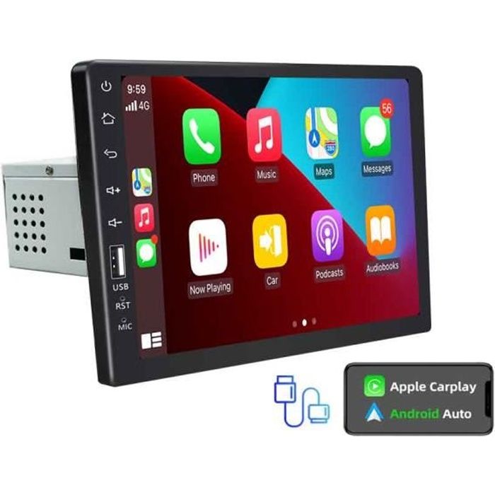 carplay - autoradio avec écran tactile 9 pouces, lecteur multimédia vidéo, 1 din, Carplay, Bluetooth, USB, sy
